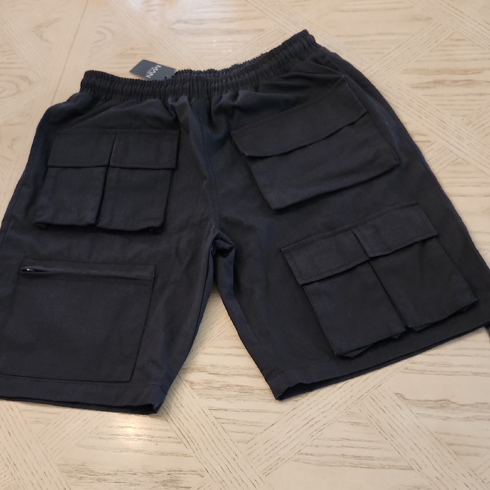 Boohoo Ripstop Multi Pocket Cargo Shorts Relaxed Fit Black Size Men's Medium